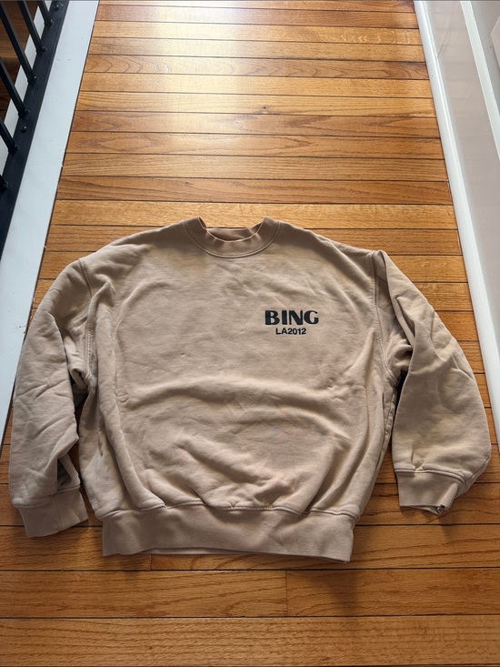 Anine Bing Tops - Anine Bing Tan Crewneck Sweatshirt with Black Logo